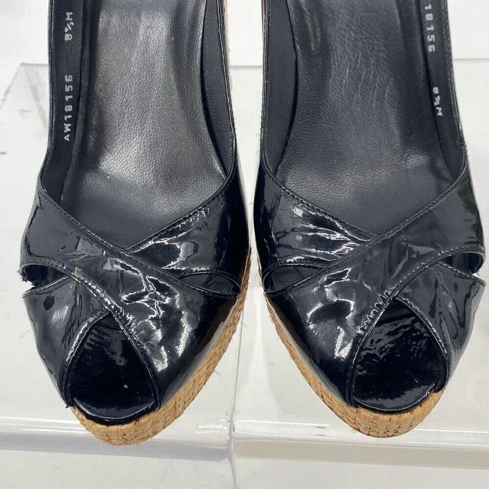 Stuart Weitzman Women's Patent Leather Criss Cross Pump Heel Black Tan Size 8.5M